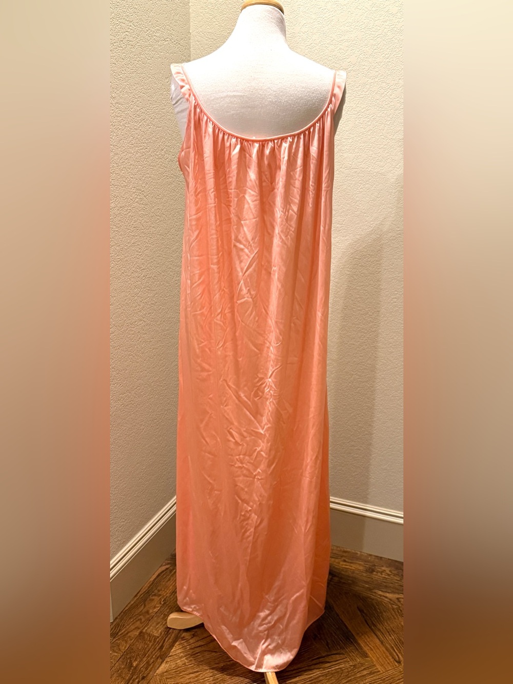 VTG 60s Sheer Peach 2 Pc Set Peignoir Robe Chiffon Lace Long Dressing Gown XXL - Picture 7 of 11